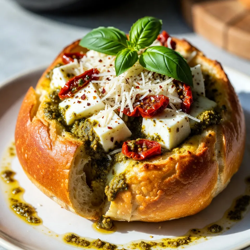 Pesto Mozzarella Stuffed Bread Irresistible Flavor Treat