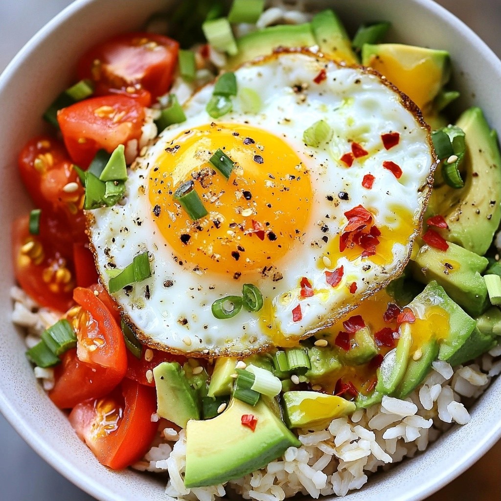 Quick Breakfast Egg and Avocado Rice Bowl Delight