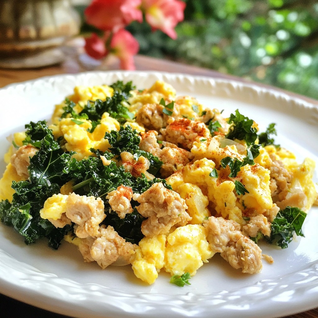 Protein Breakfast Turkey Sausage and Kale Scramble Recipe