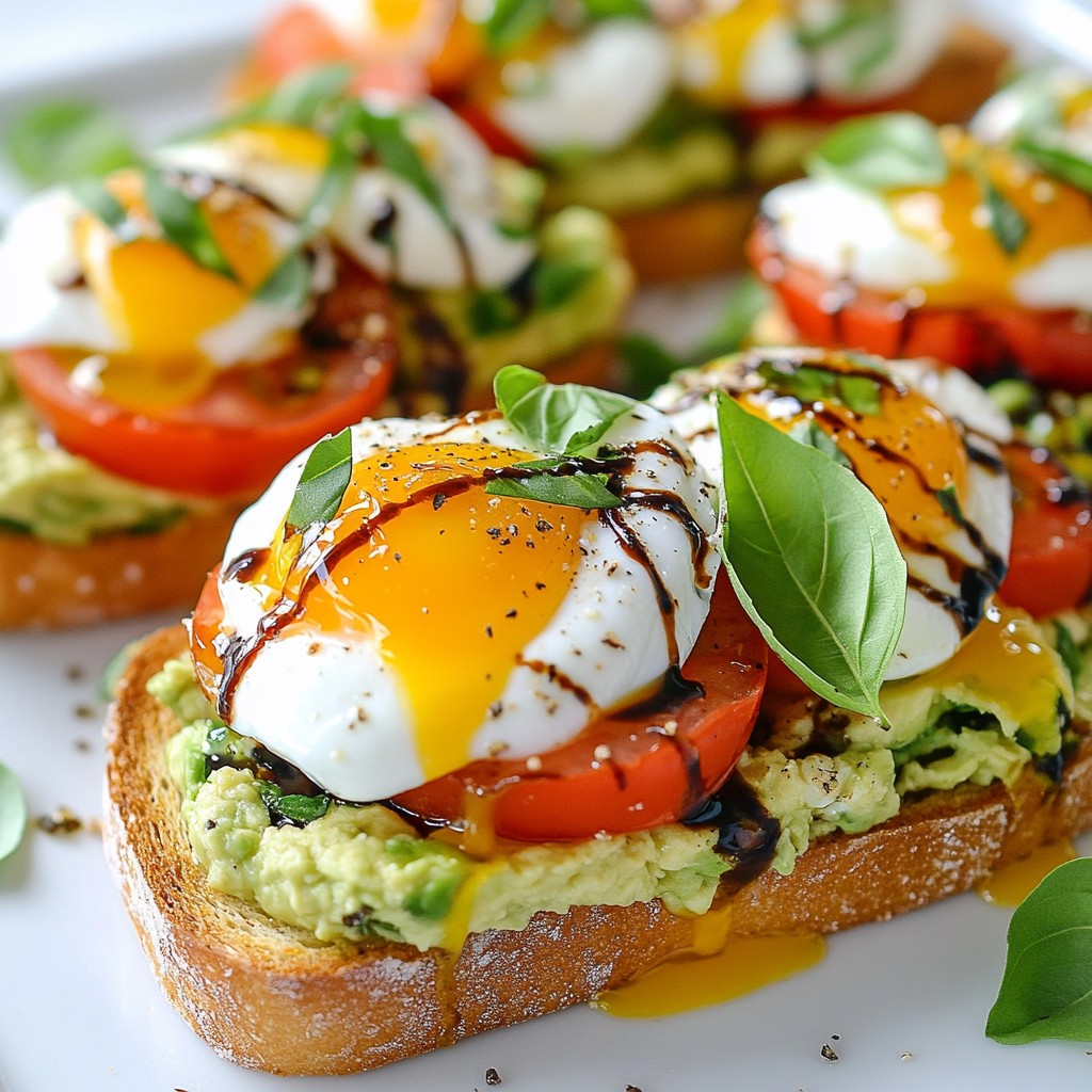 Brunch Caprese Avocado Toast with Poached Eggs Delight