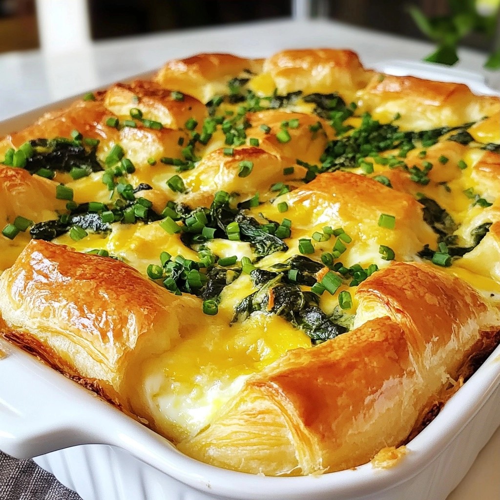 Make-ahead Breakfast Spinach and Cheddar Croissant Bake