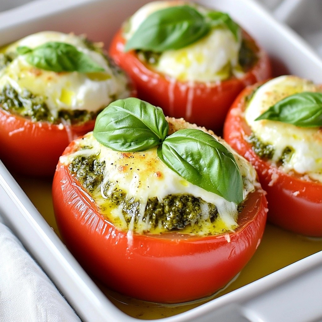 Brunch Pesto and Cheese Stuffed Tomatoes Delight