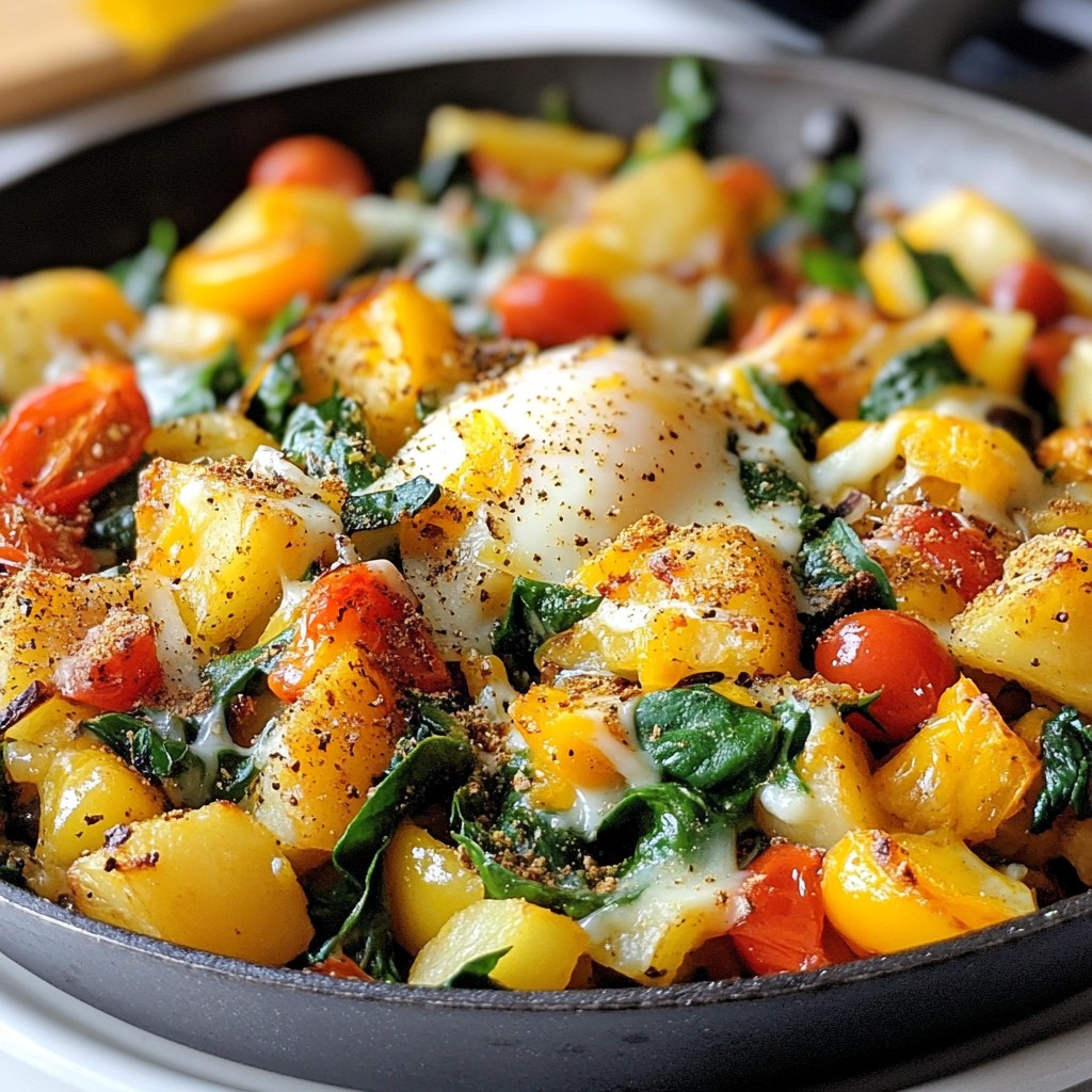 Quick Breakfast Cheesy Veggie Skillet Hash Delight