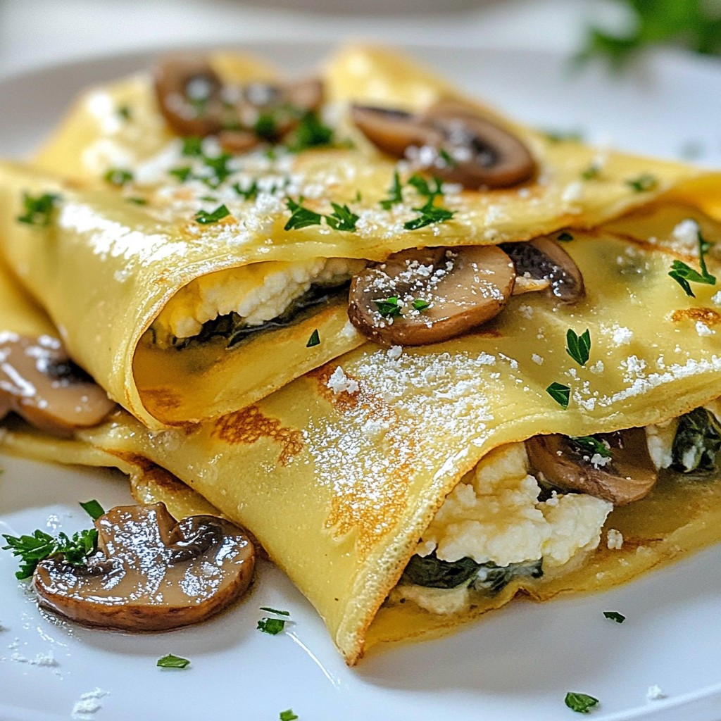 Brunch Creamy Mushroom and Spinach Crepes Delight