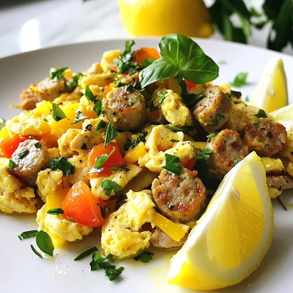 Brunch Lemon Herb Chicken Sausage Scramble Delight