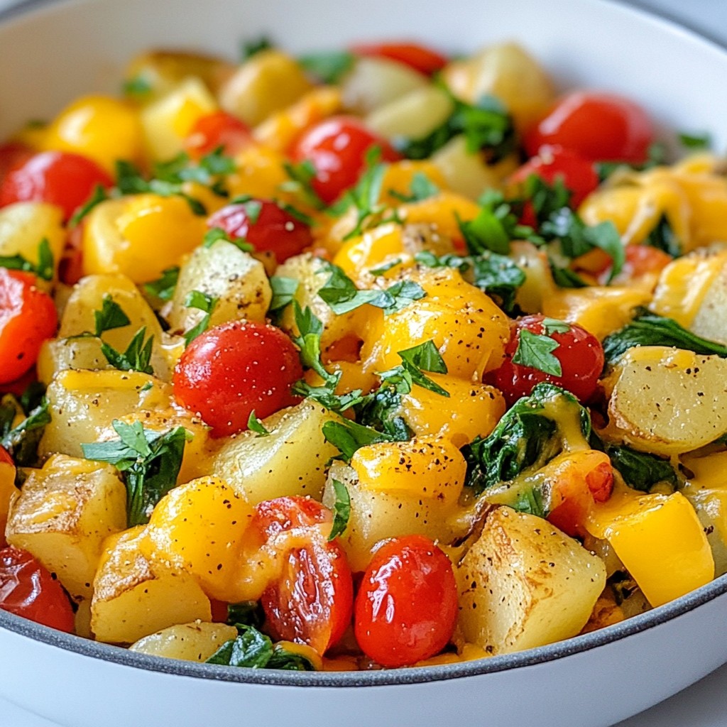 Quick Breakfast Cheesy Veggie Skillet Hash Delight
