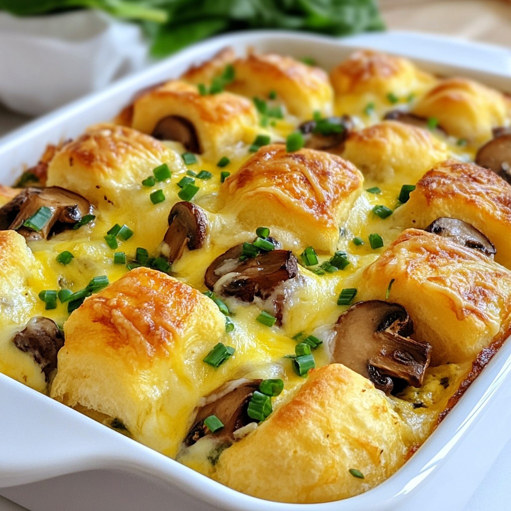 Make-ahead breakfast Mushroom and Swiss Egg Bake Delight