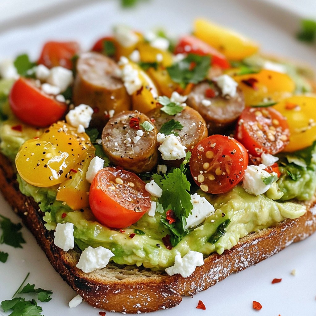 Savory Brunch Avocado Toast with Chicken Sausage Delight