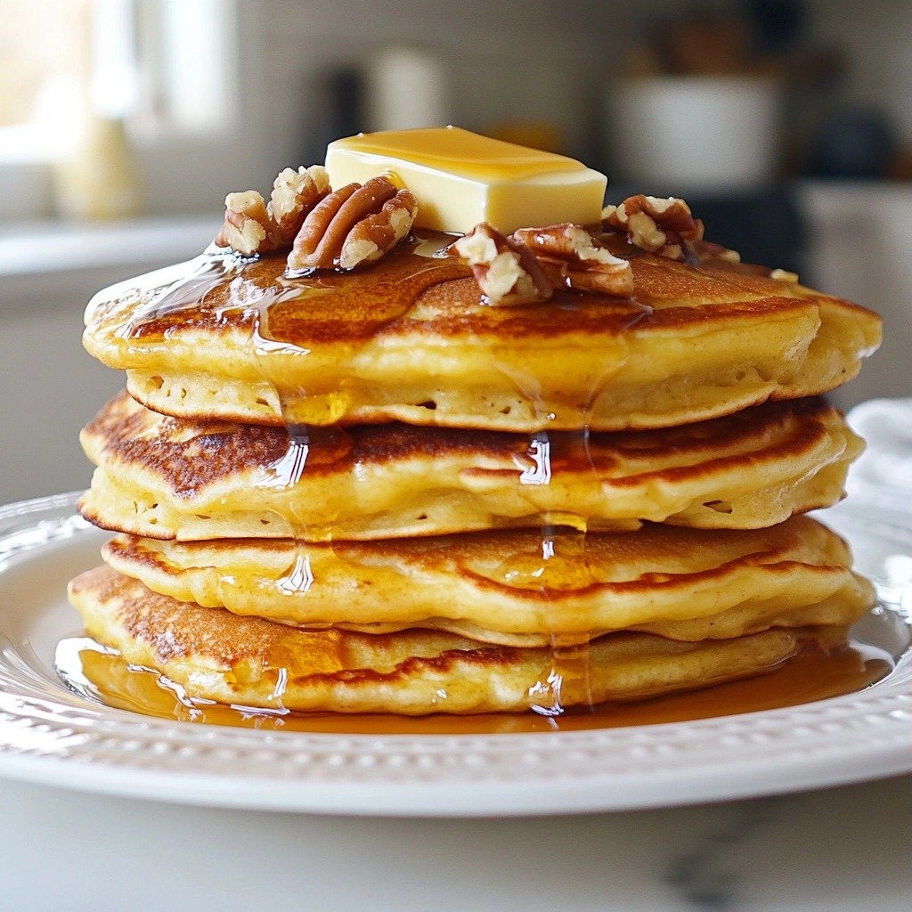 Fluffy Pancakes with Maple Syrup and Pecans Bliss