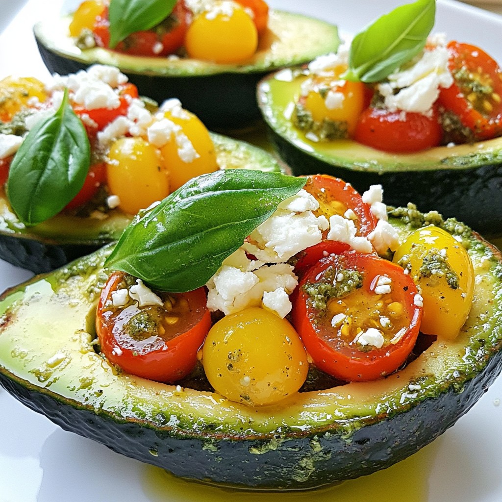 Brunch Pesto and Tomato Stuffed Avocados Delight