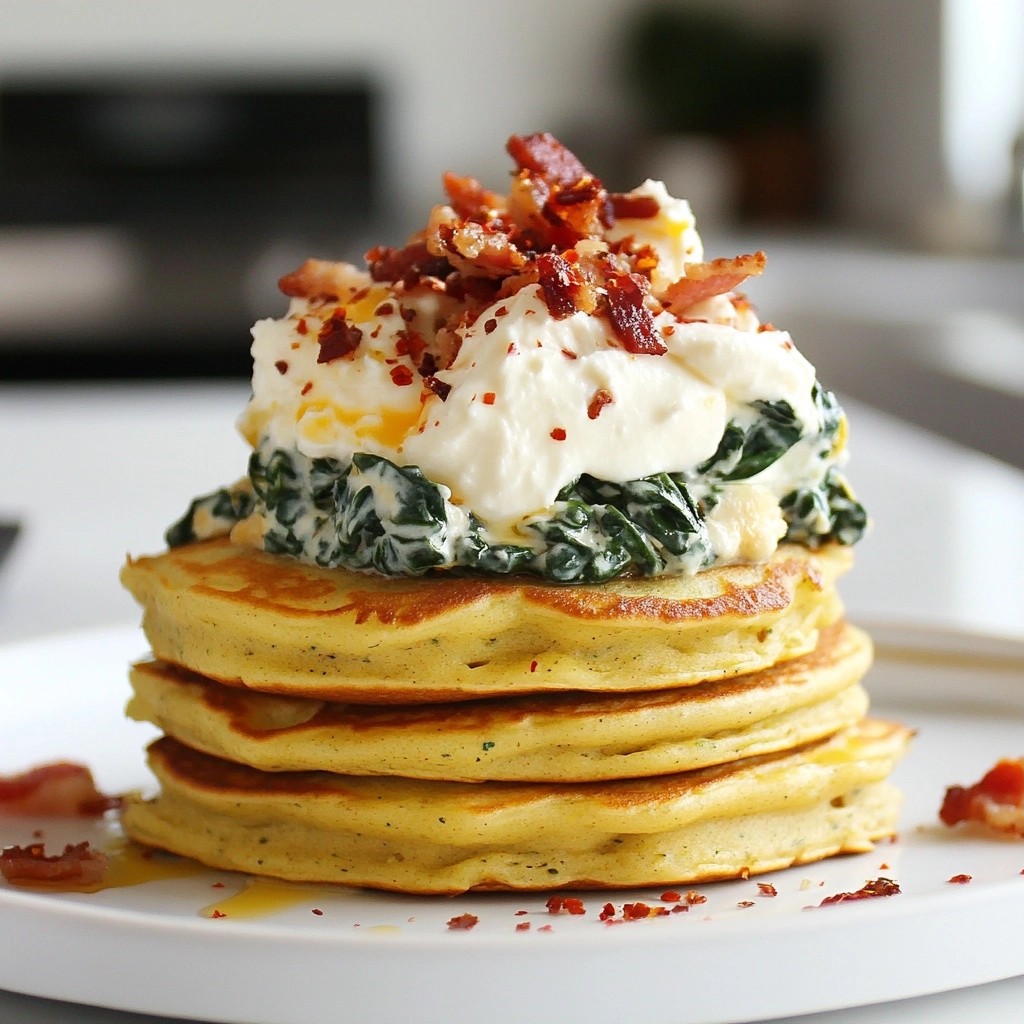 Savory Pancakes with Creamy Spinach Turkey Bacon Delight